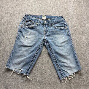 True Religion Denim Shorts Ricky Destroyed Men 28 Blue Distressed 13"